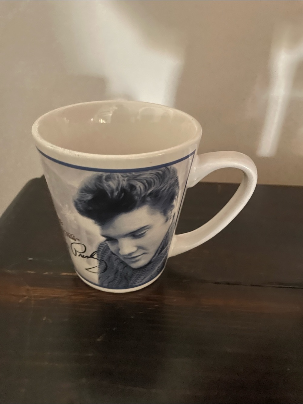 White Ceramic Mug with Blue Portrait Design